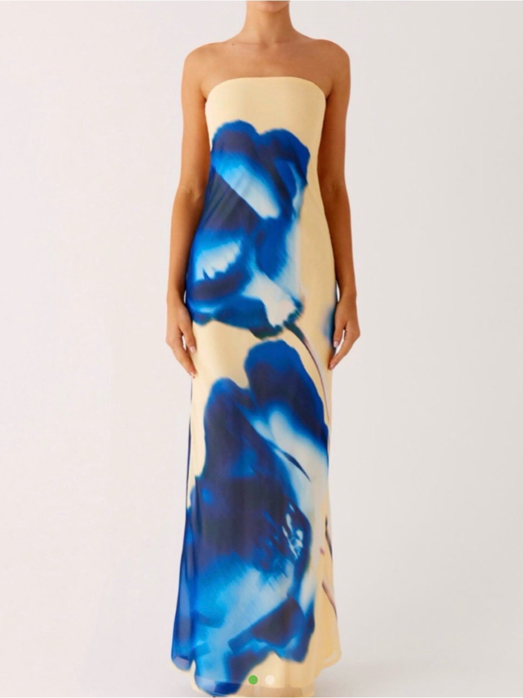 Peppermayo Strapless Maxi Dress In Cream With Blue Floral Print